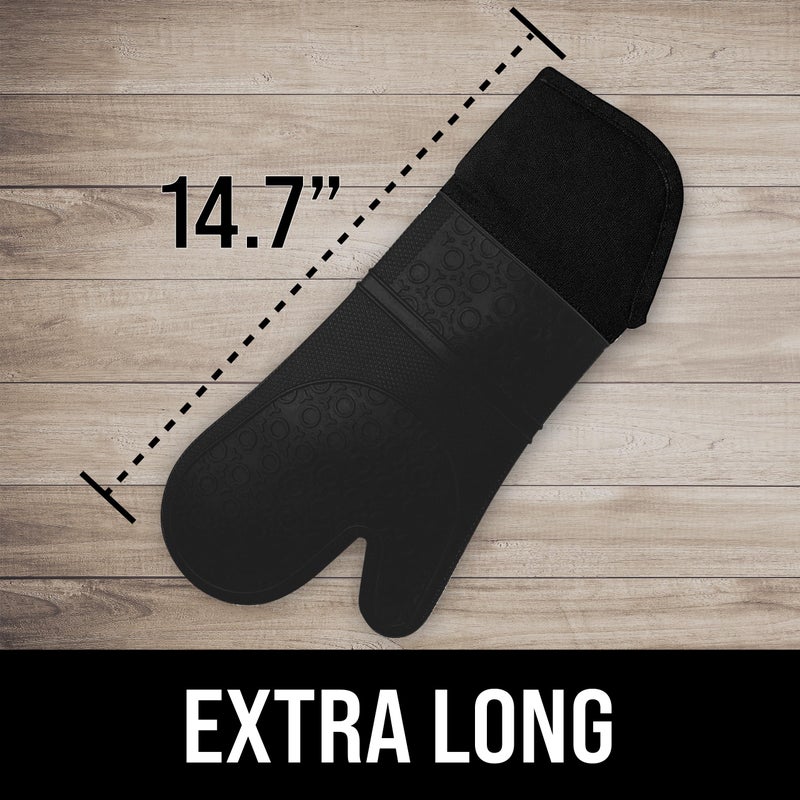 HOMWE Extra Long Professional Silicone Oven Mitt  Oven Mitts with Quilted Liner  Heat Resistant Pot Holders  Flexible Oven Gloves  Black  1 Pair  14.7 Inch - Image 2